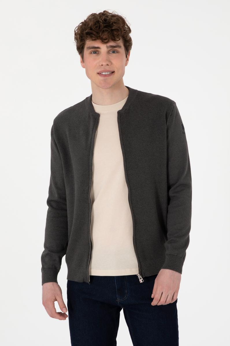 Erkek Antrasit Melanj Basic Triko Hırka