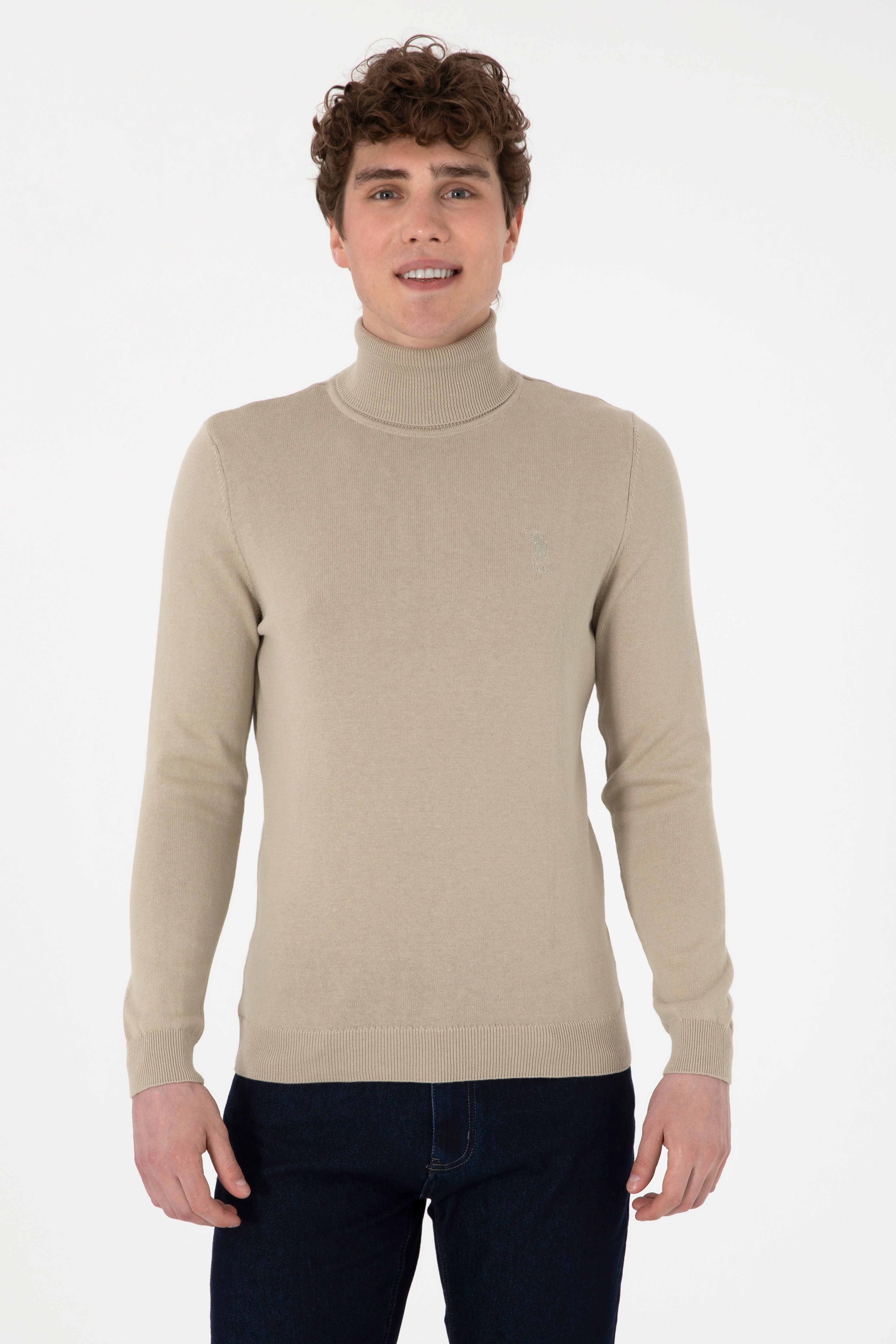 Erkek Haki Melanj Basic Kazak - Image 1