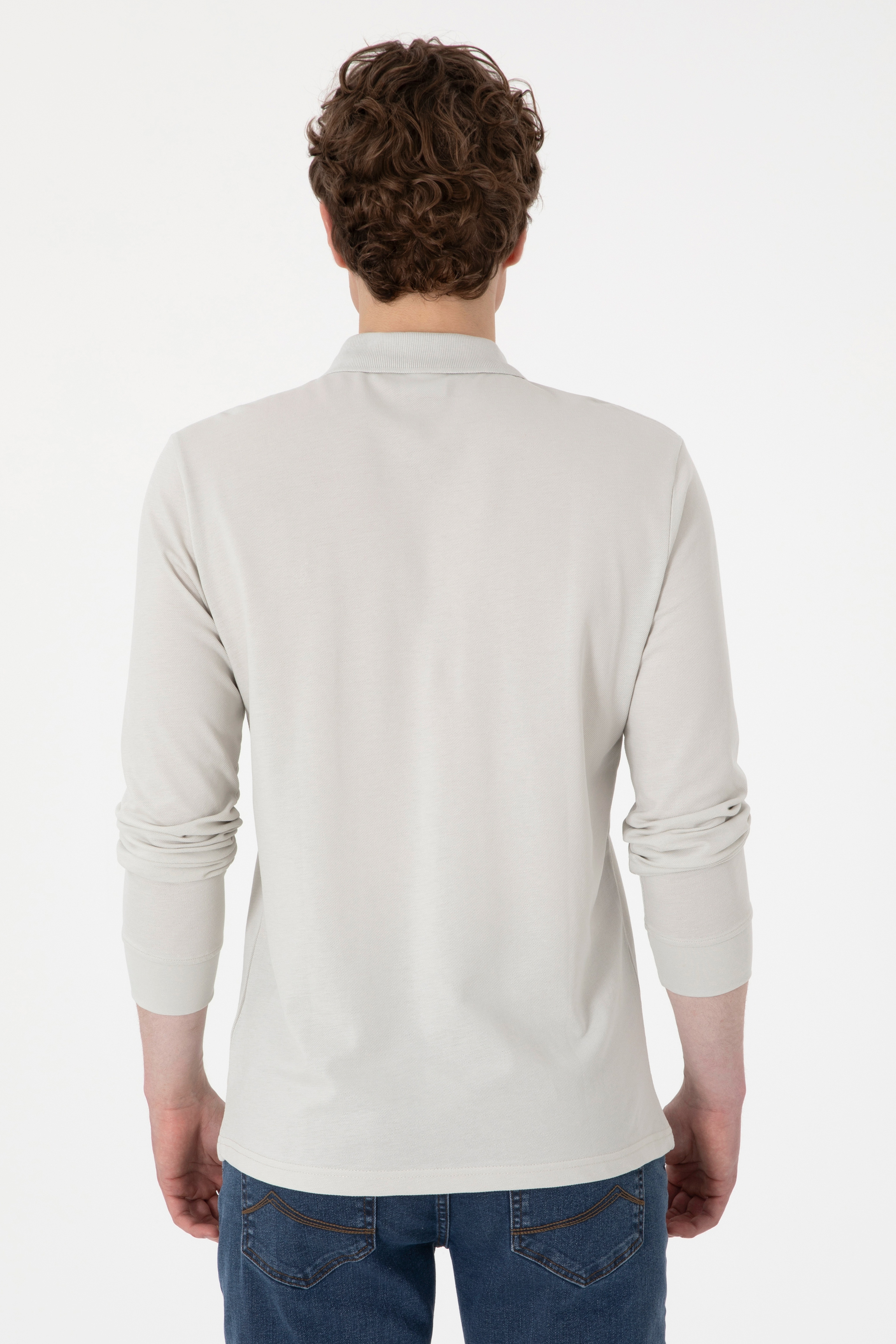 Erkek Açık Gri Basic Sweatshirt - Image 5
