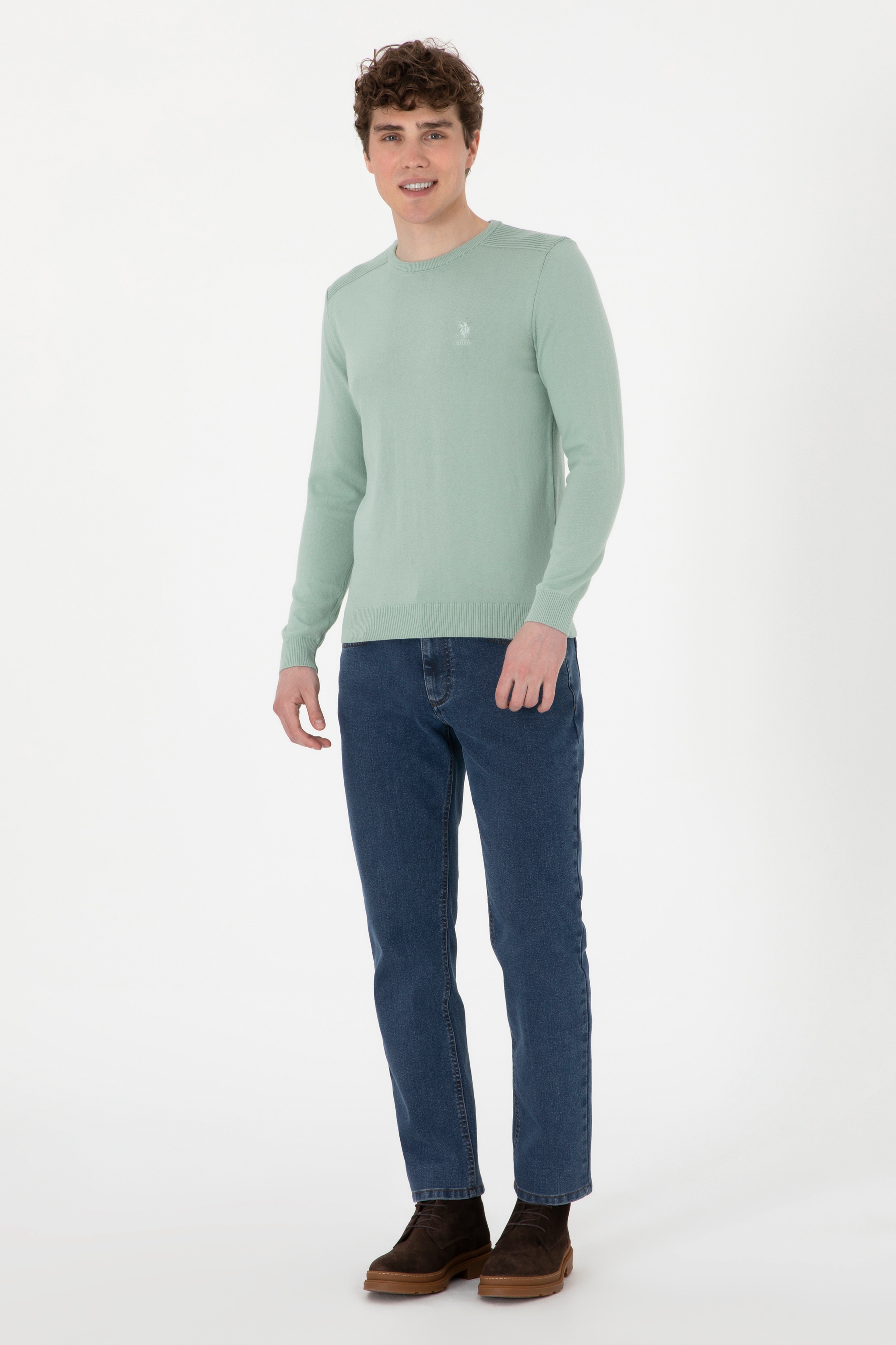 Erkek Su Yeşili Basic Kazak - Image 4