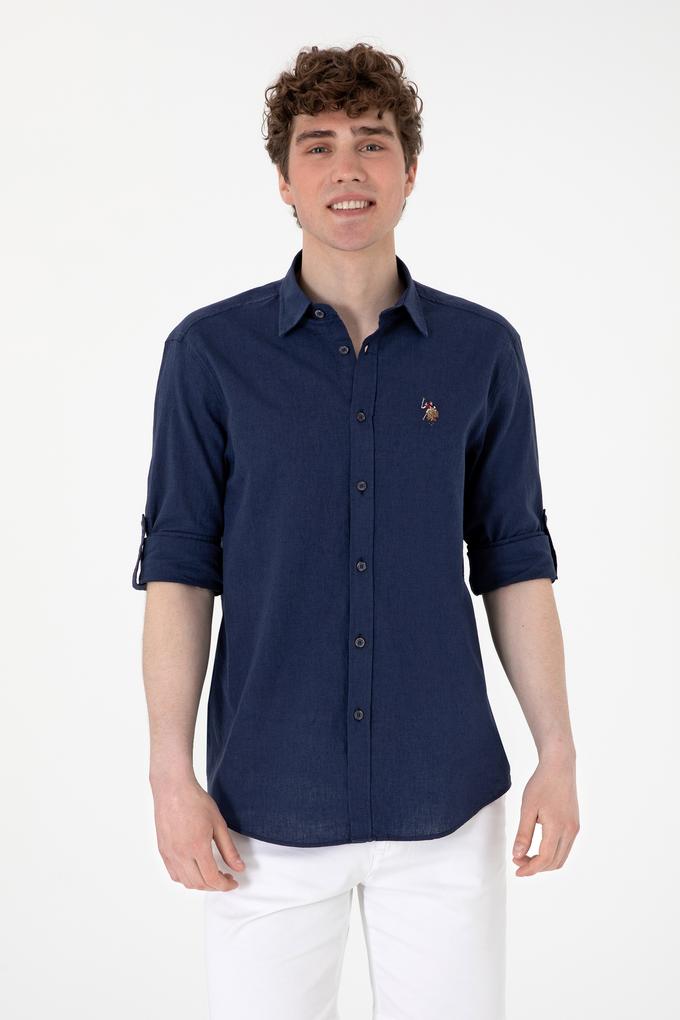 Erkek Lacivert Uzun Kollu Basic Gömlek