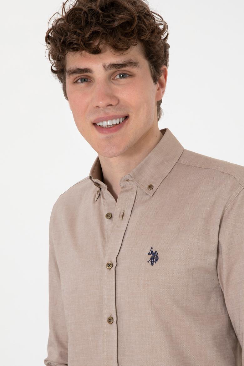 Erkek Haki Uzun Kollu Basic Gömlek - 50293949028