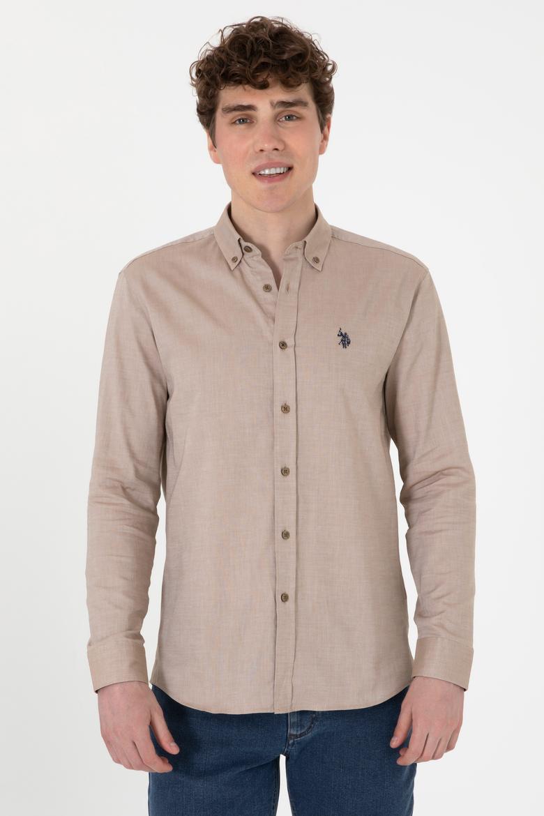 Erkek Haki Uzun Kollu Basic Gömlek