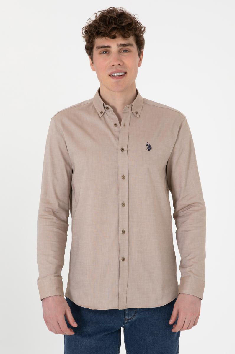 Erkek Haki Uzun Kollu Basic Gömlek