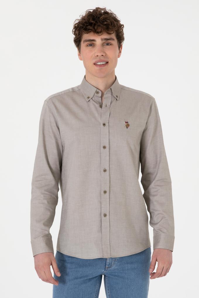 Erkek Vizon Uzun Kollu Basic Gömlek