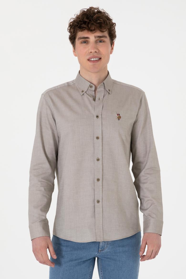 Erkek Vizon Uzun Kollu Basic Gömlek