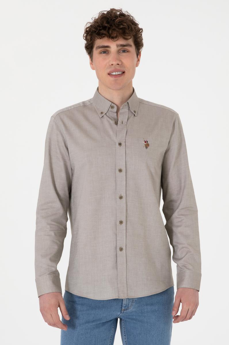 Erkek Vizon Uzun Kollu Basic Gömlek