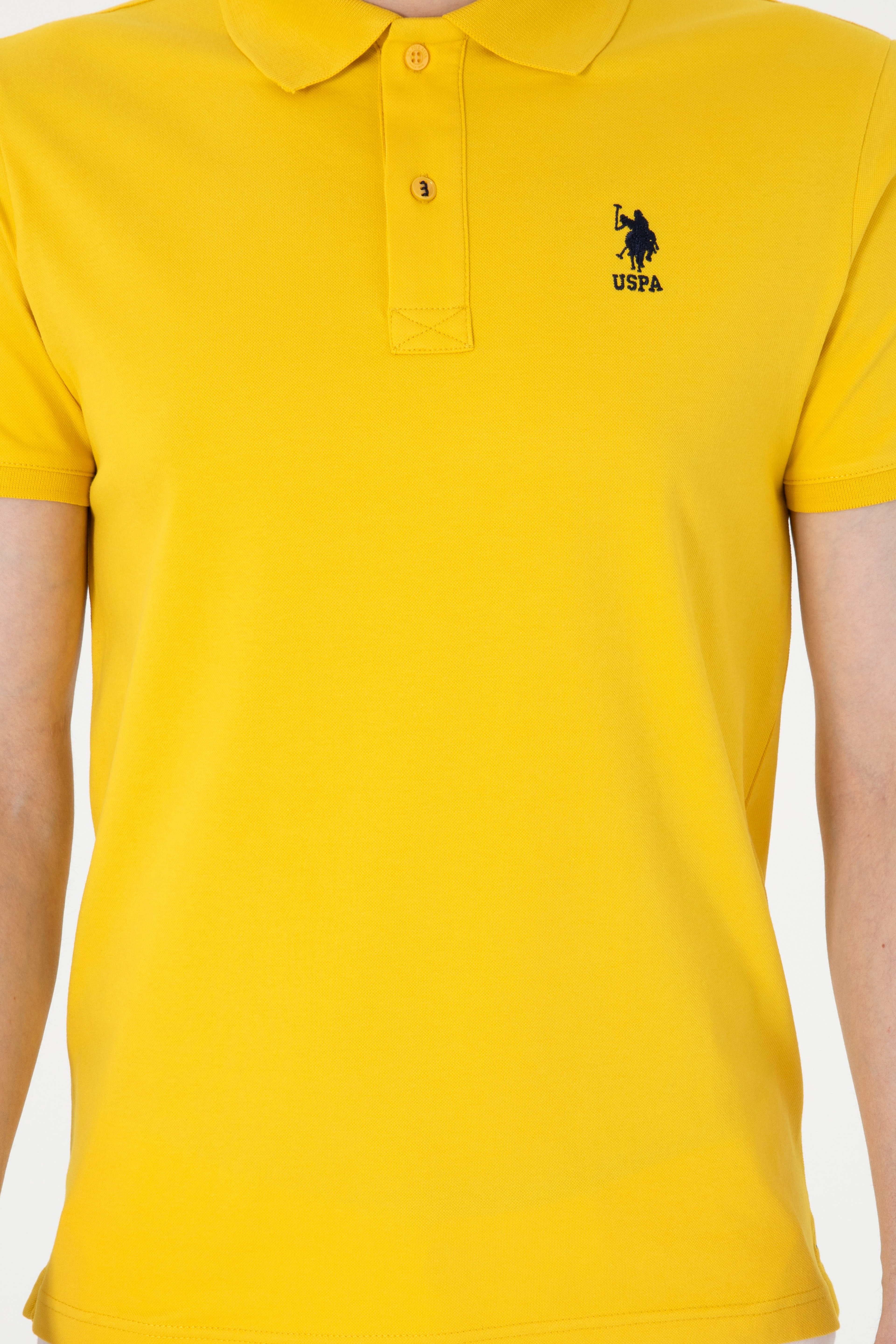 Erkek Slim Fit Polo Yaka Sarı Basic Tişört - Image 6