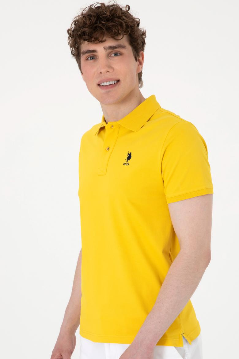 Erkek Slim Fit Polo Yaka Sarı Basic Tişört - 50298011081