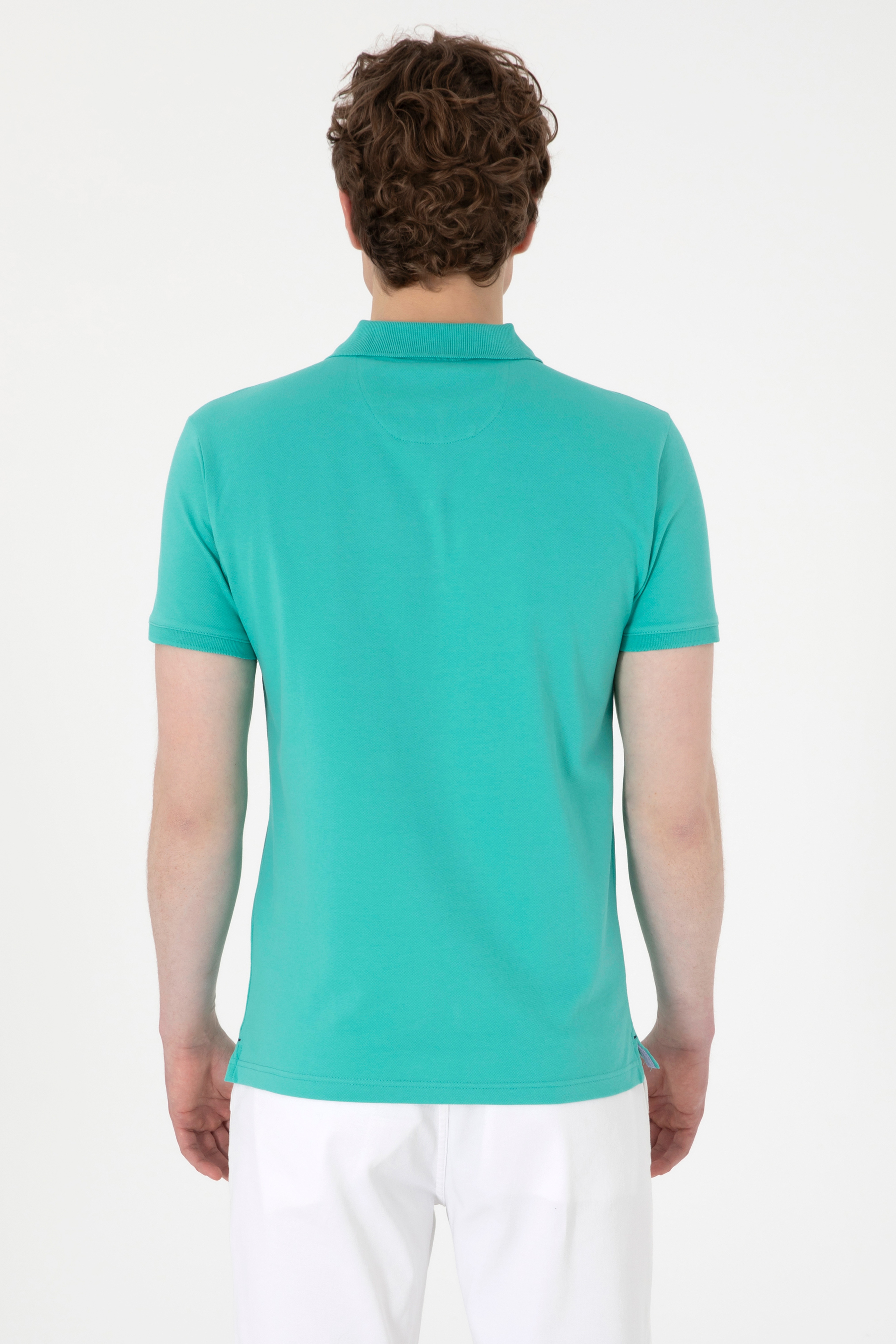 Erkek Slim Fit Polo Yaka Mint Basic Tişört - Image 5