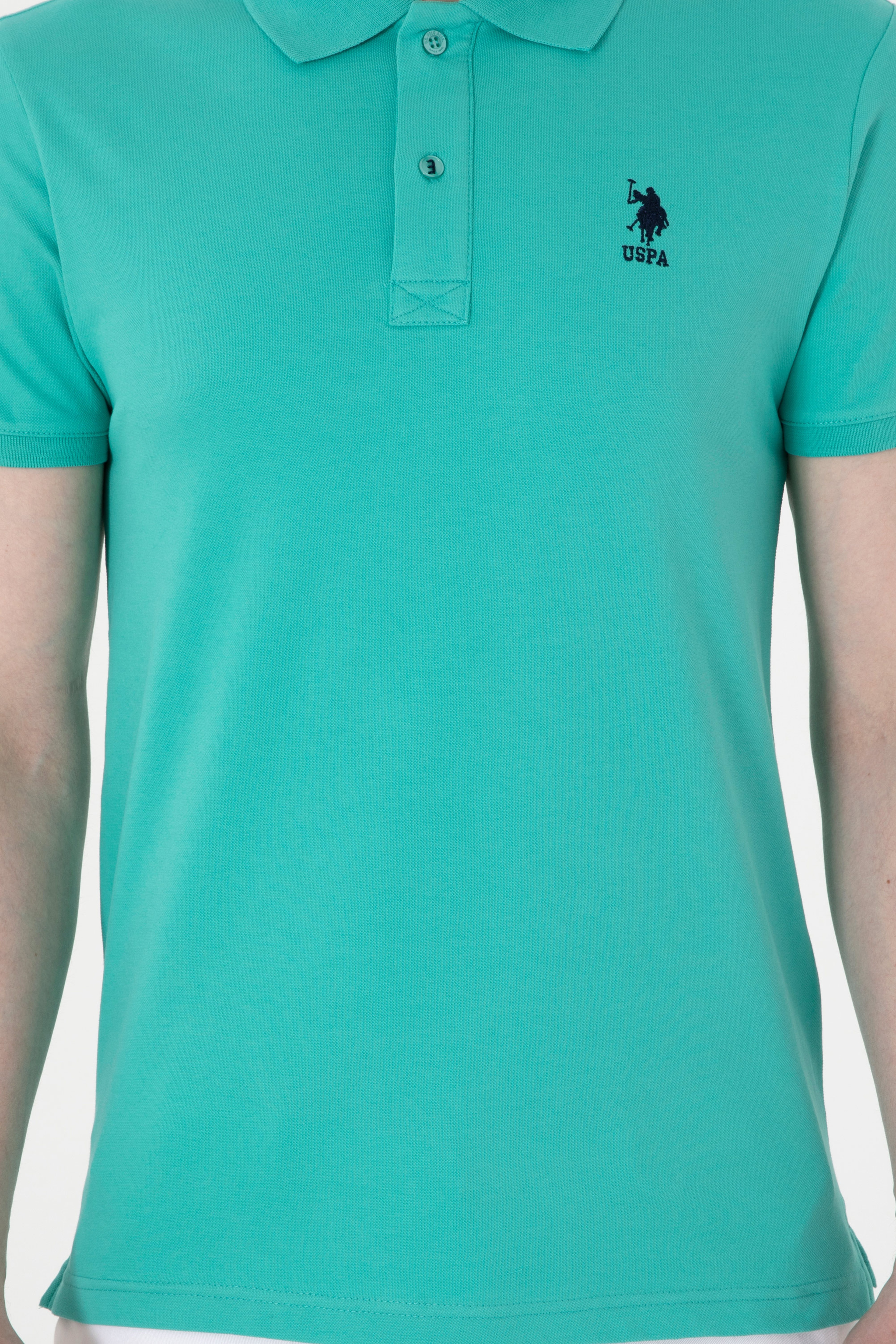 Erkek Slim Fit Polo Yaka Mint Basic Tişört - Image 6