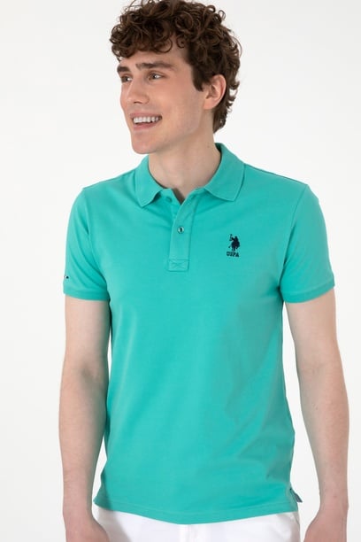 Erkek Slim Fit Polo Yaka Mint Basic Tişört