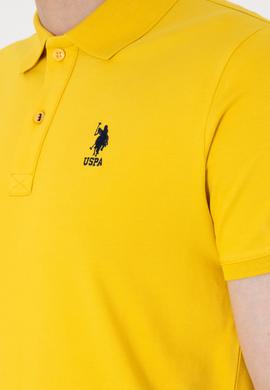 Erkek Slim Fit Polo Yaka Sarı Basic Tişört - 50298011081