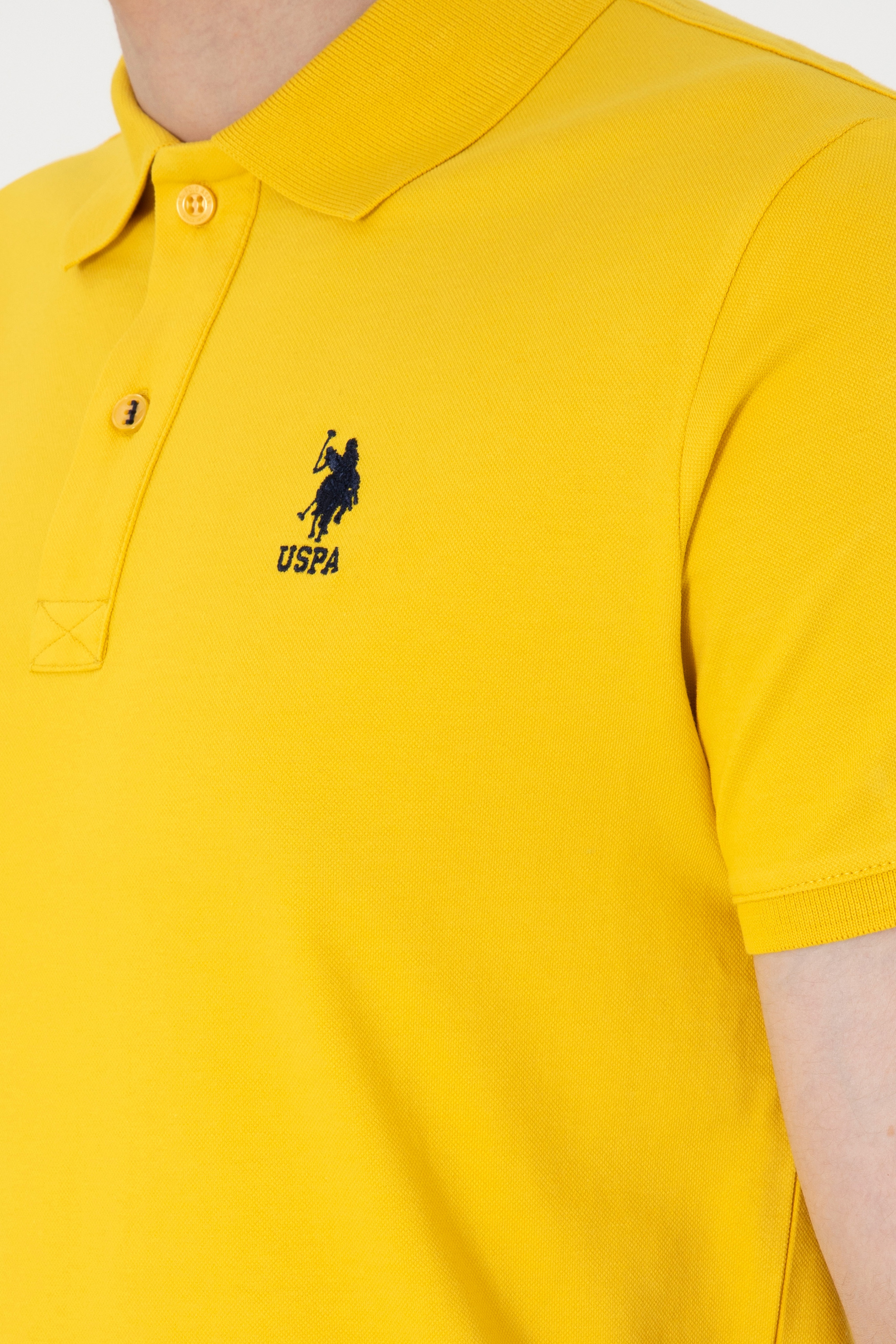 Erkek Slim Fit Polo Yaka Sarı Basic Tişört - Image 7
