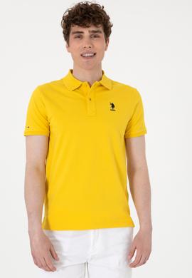 Erkek Slim Fit Polo Yaka Sarı Basic Tişört - 50298011081