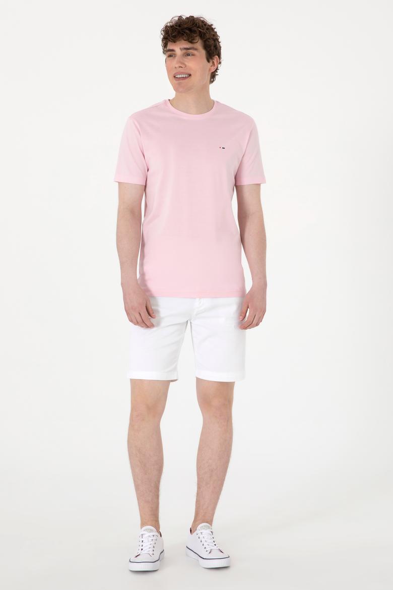 Erkek Regular Fit Bisiklet Yaka Açık Pembe Basic Tişört - 50297999071