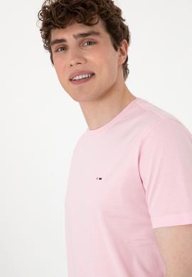 Erkek Regular Fit Bisiklet Yaka Açık Pembe Basic Tişört - 50297999071