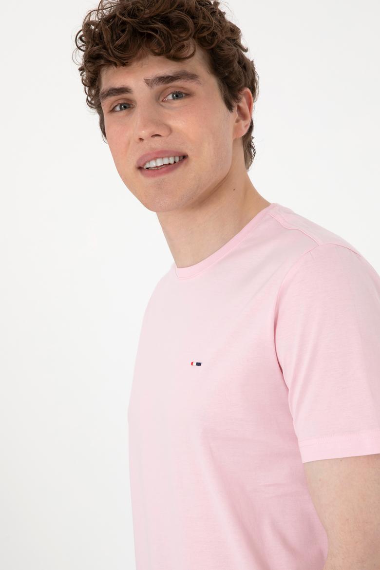 Erkek Regular Fit Bisiklet Yaka Açık Pembe Basic Tişört - 50297999071