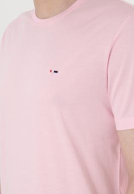 Erkek Regular Fit Bisiklet Yaka Açık Pembe Basic Tişört - 50297999071