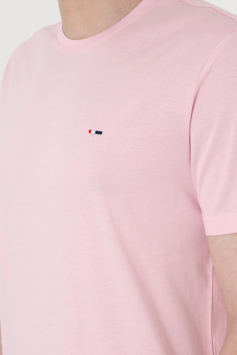 Erkek Regular Fit Bisiklet Yaka Açık Pembe Basic Tişört - 50297999071