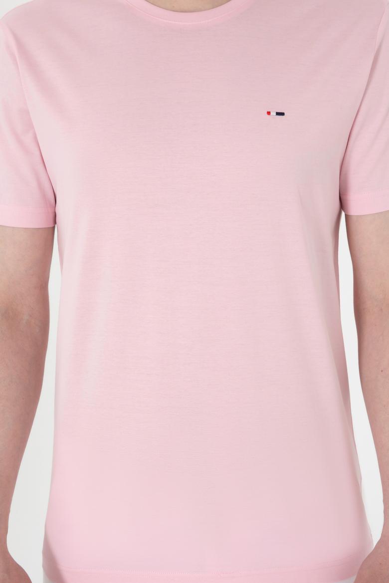 Erkek Regular Fit Bisiklet Yaka Açık Pembe Basic Tişört - 50297999071