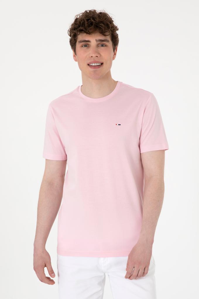 Erkek Regular Fit Bisiklet Yaka Açık Pembe Basic Tişört