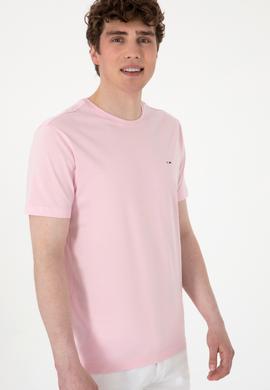 Erkek Regular Fit Bisiklet Yaka Açık Pembe Basic Tişört - 50297999071