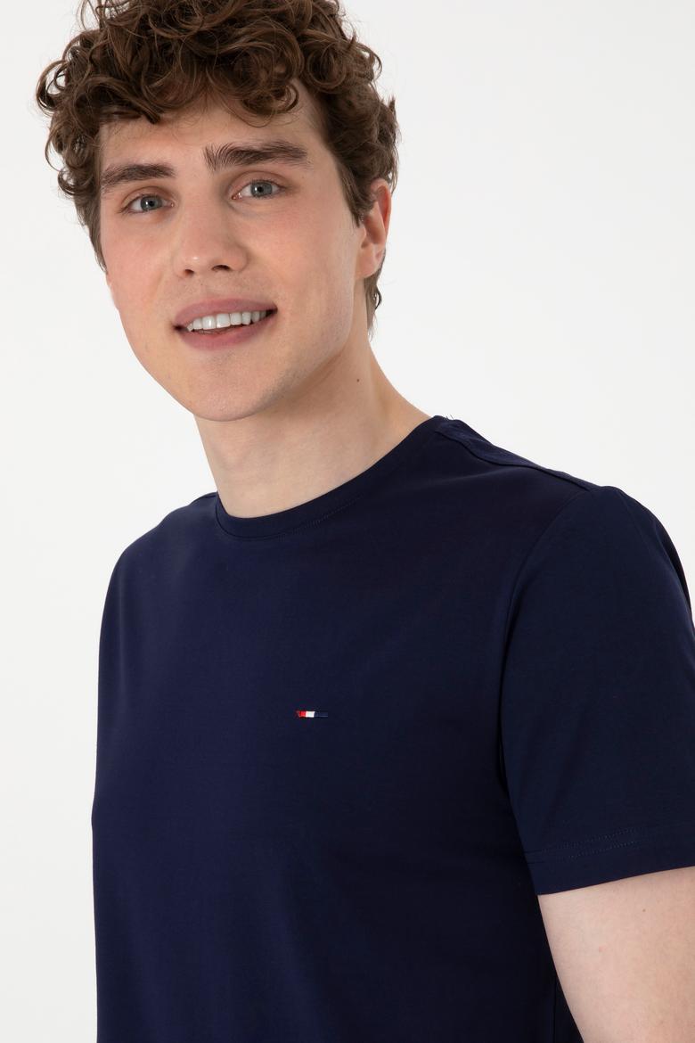 Erkek Regular Fit Bisiklet Yaka Lacivert Basic Tişört - 50297999027