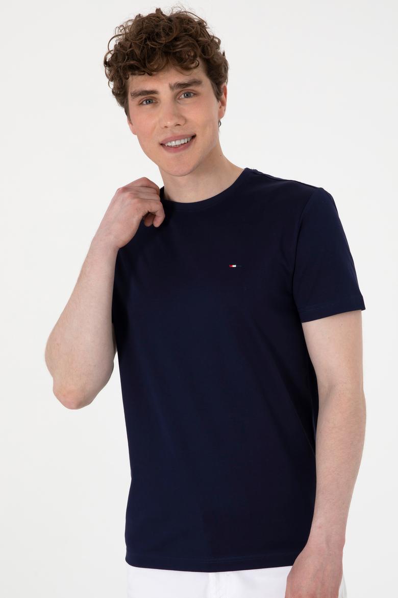 Erkek Regular Fit Bisiklet Yaka Lacivert Basic Tişört - 50297999027