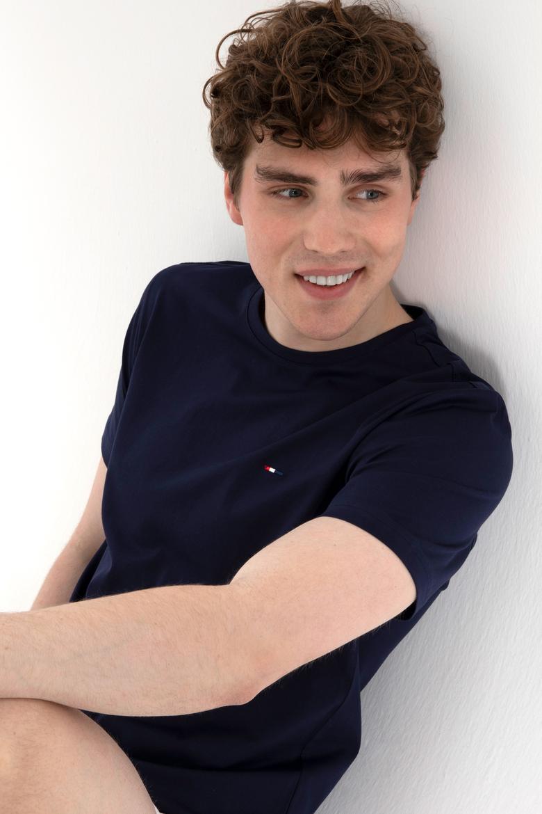 Erkek Regular Fit Bisiklet Yaka Lacivert Basic Tişört - 50297999027