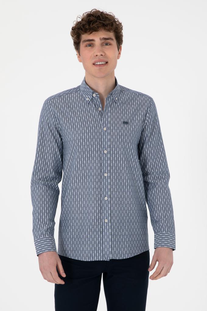Erkek Açık Lacivert Uzun Kollu Gömlek