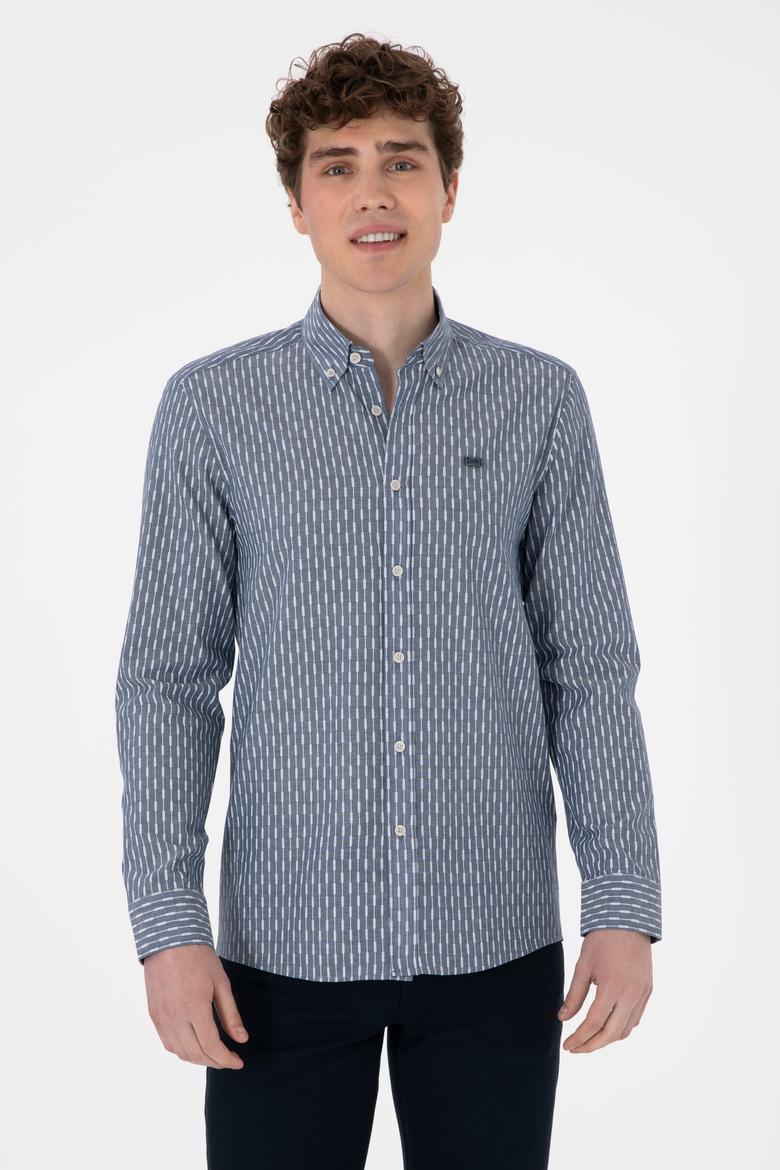 Erkek Açık Lacivert Uzun Kollu Gömlek