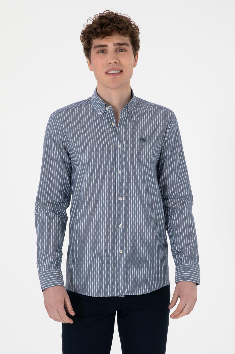 Erkek Açık Lacivert Uzun Kollu Gömlek