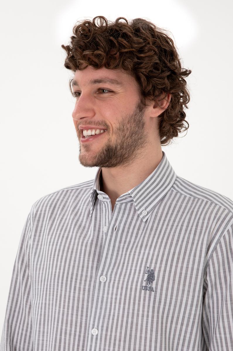 Erkek Çizgili Gri Gömlek