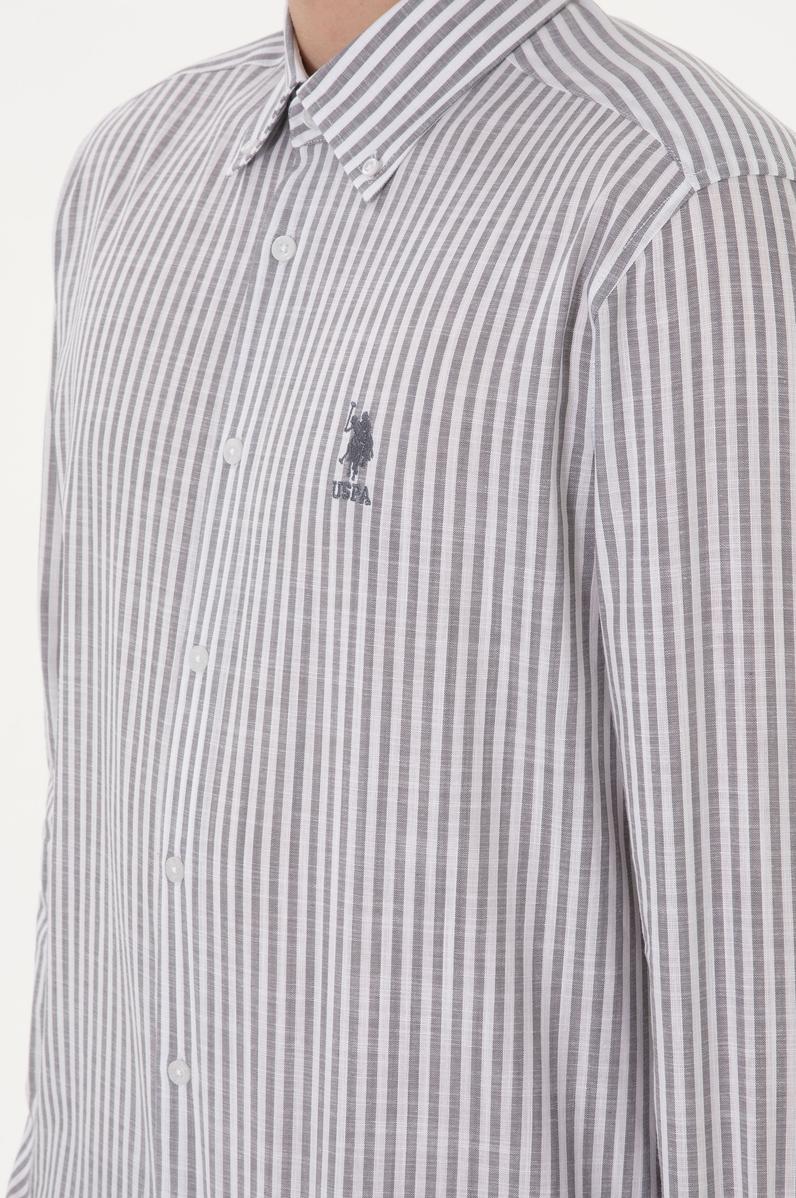 Erkek Çizgili Gri Gömlek