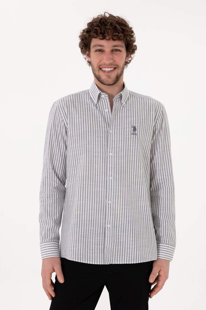 Erkek Çizgili Gri Gömlek