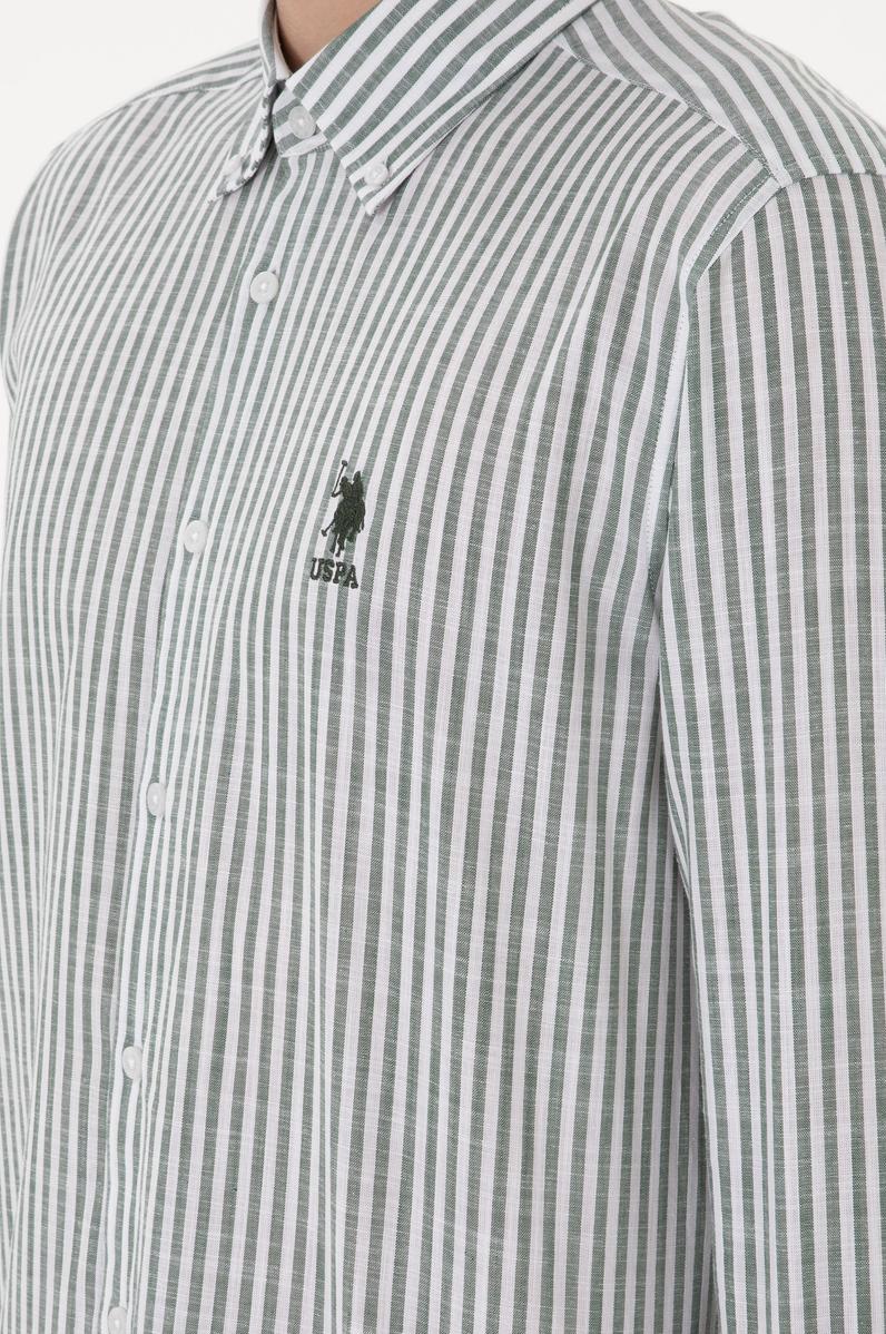 Erkek Çizgili Haki Gömlek