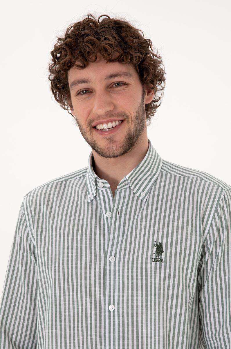 Erkek Çizgili Haki Gömlek