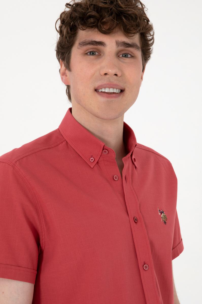 Erkek Vişne Kısa Kollu Gömlek