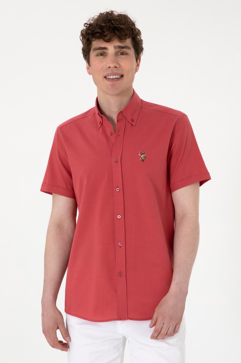 Erkek Vişne Kısa Kollu Gömlek