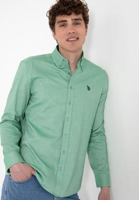 Erkek Yeşil Uzun Kollu Basic Gömlek - 50298002053