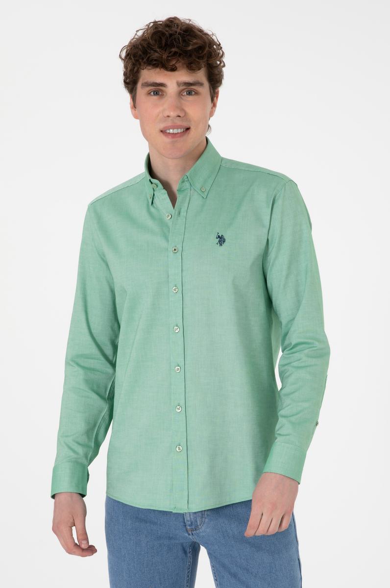 Erkek Yeşil Uzun Kollu Basic Gömlek