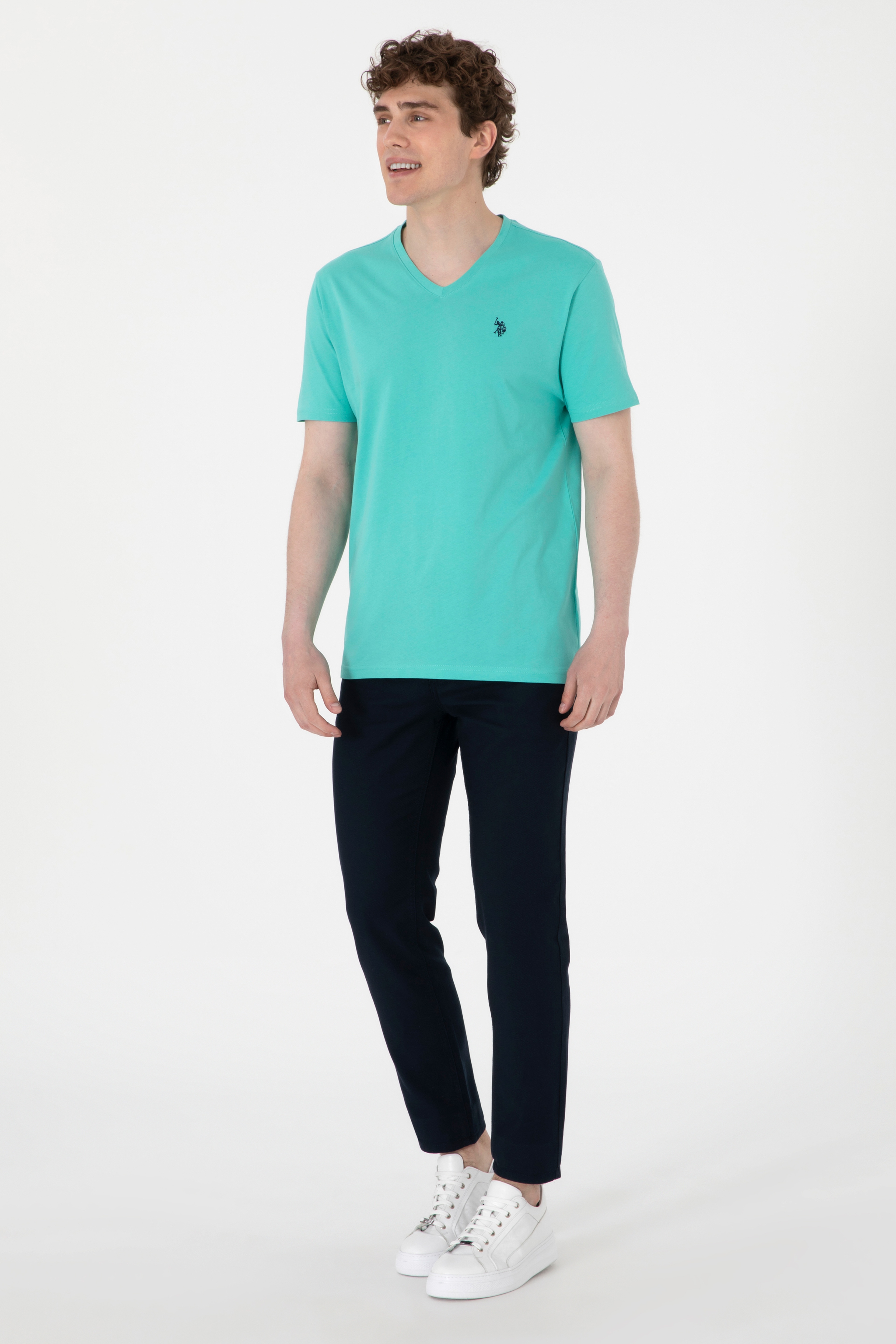 Erkek Regular Fit V Yaka Mint Basic Tişört - Image 4