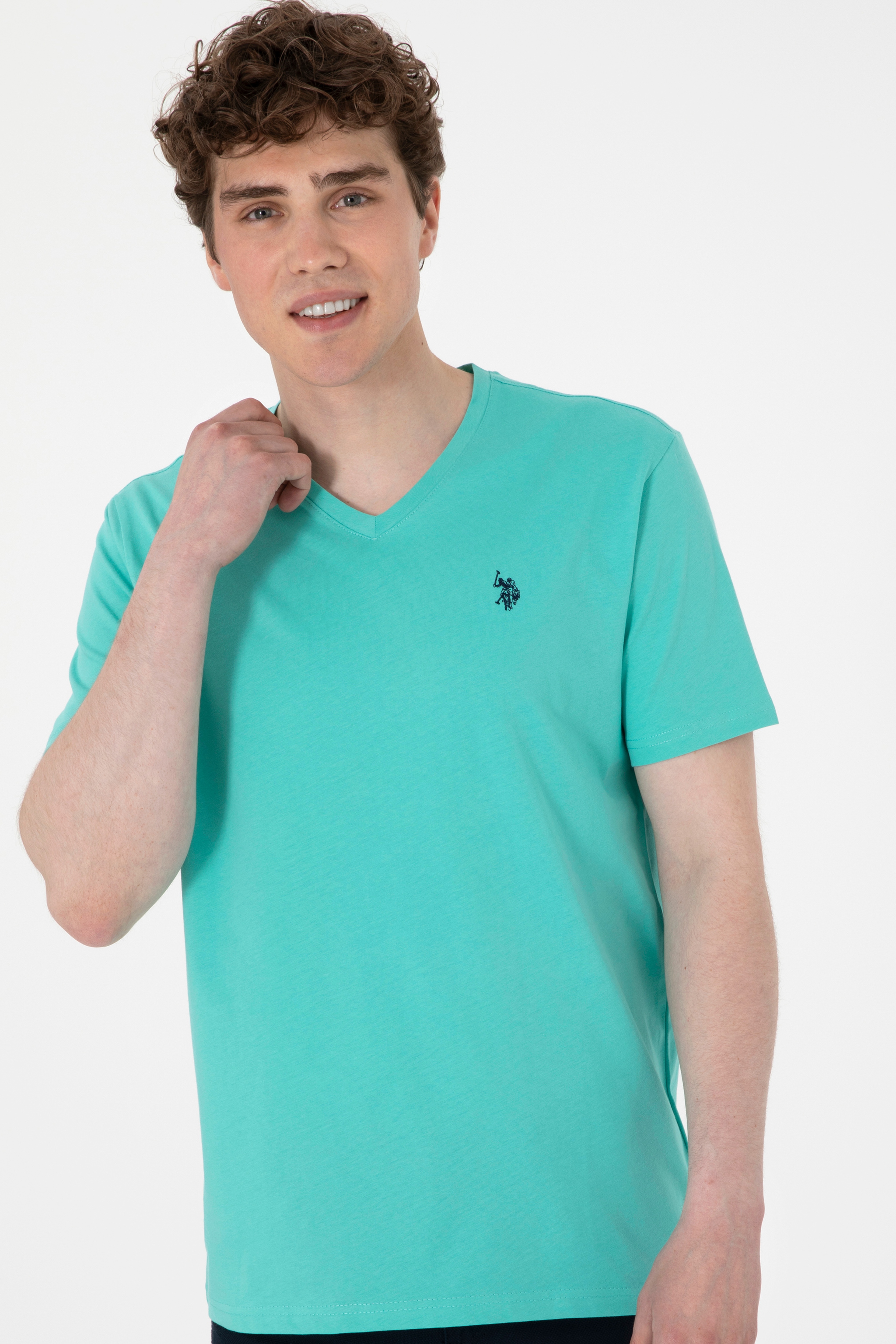 Erkek Regular Fit V Yaka Mint Basic Tişört - Image 3