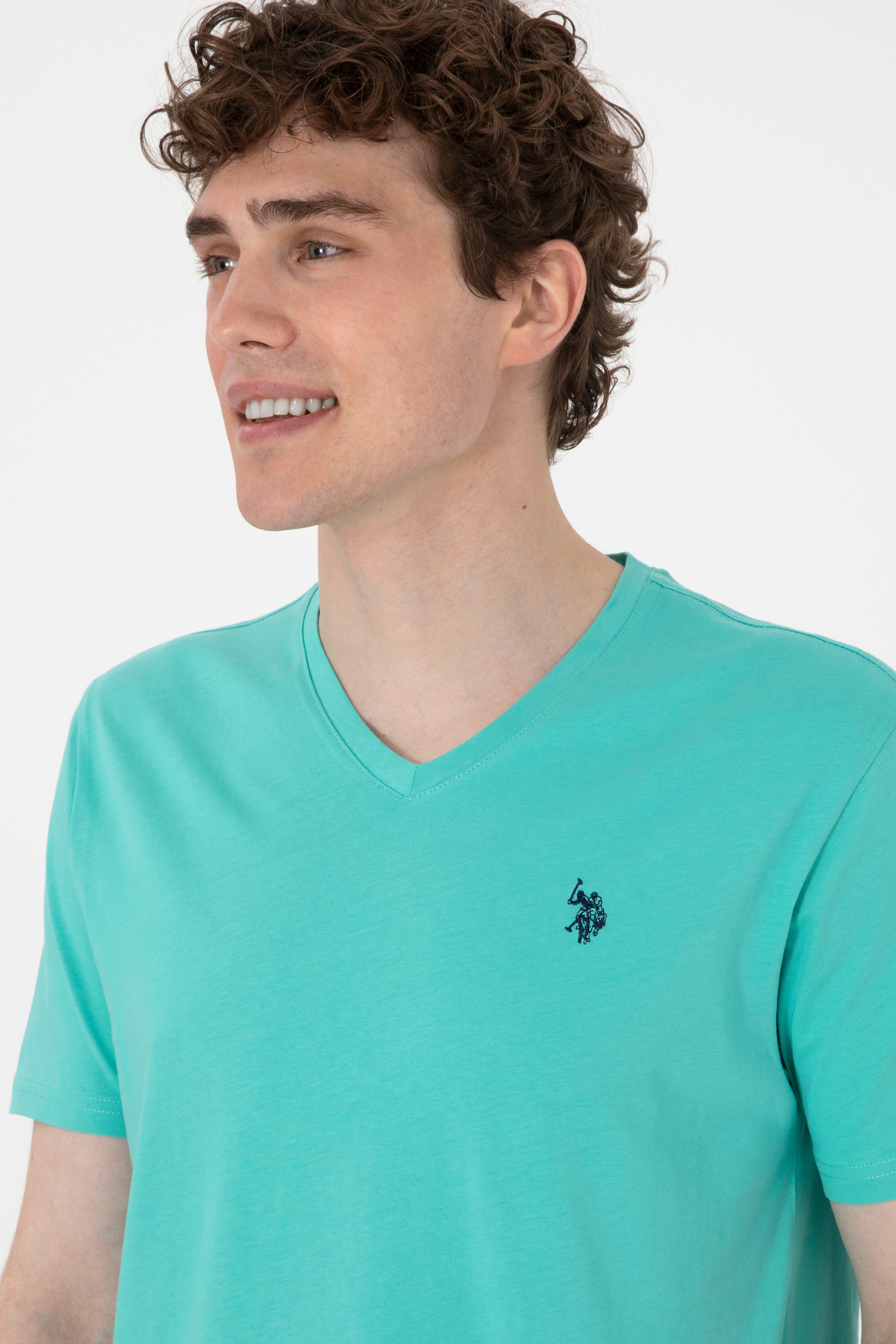 Erkek Regular Fit V Yaka Mint Basic Tişört - Image 2
