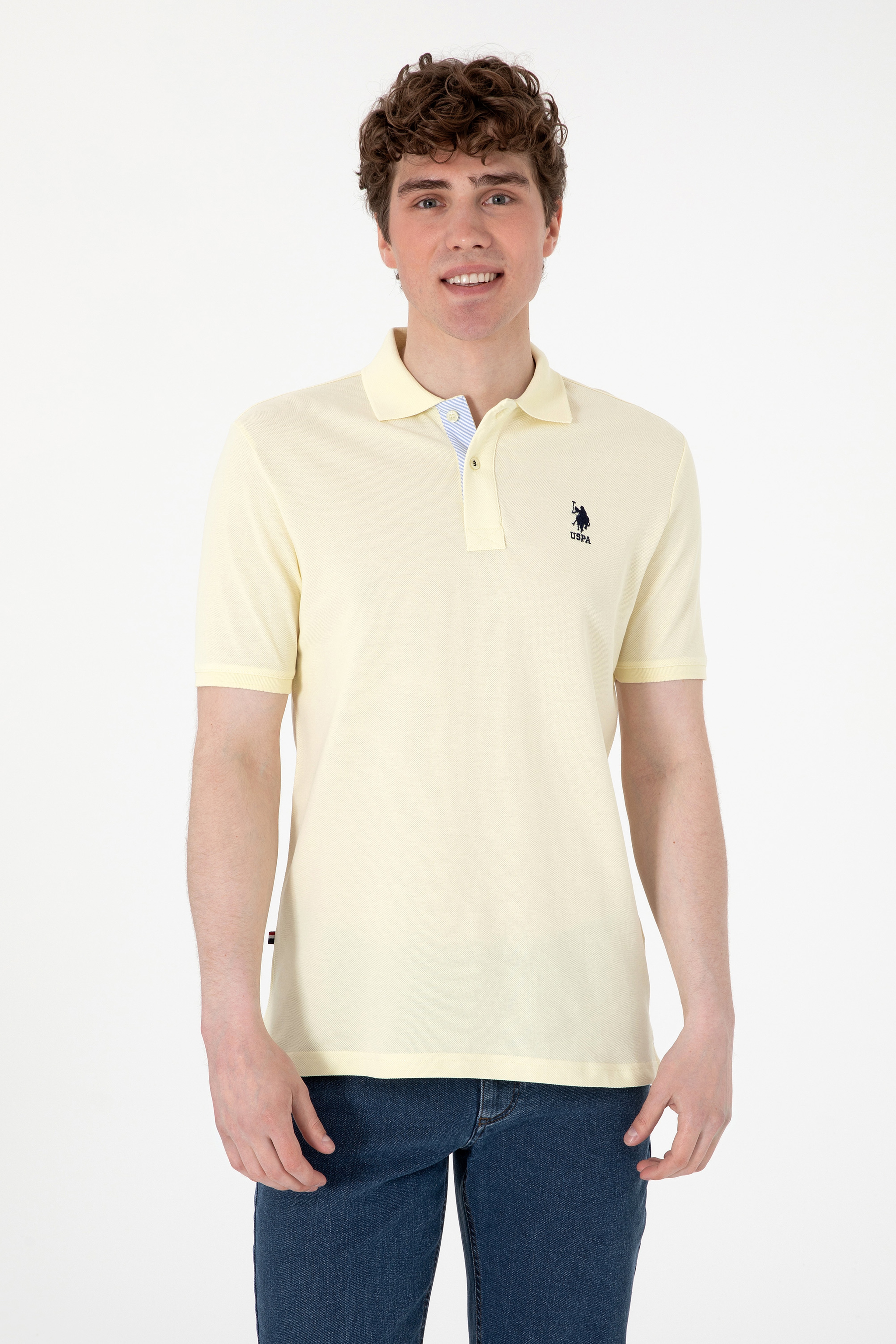 Erkek Regular Fit Polo Yaka Limon Basic Tişört - Image 1