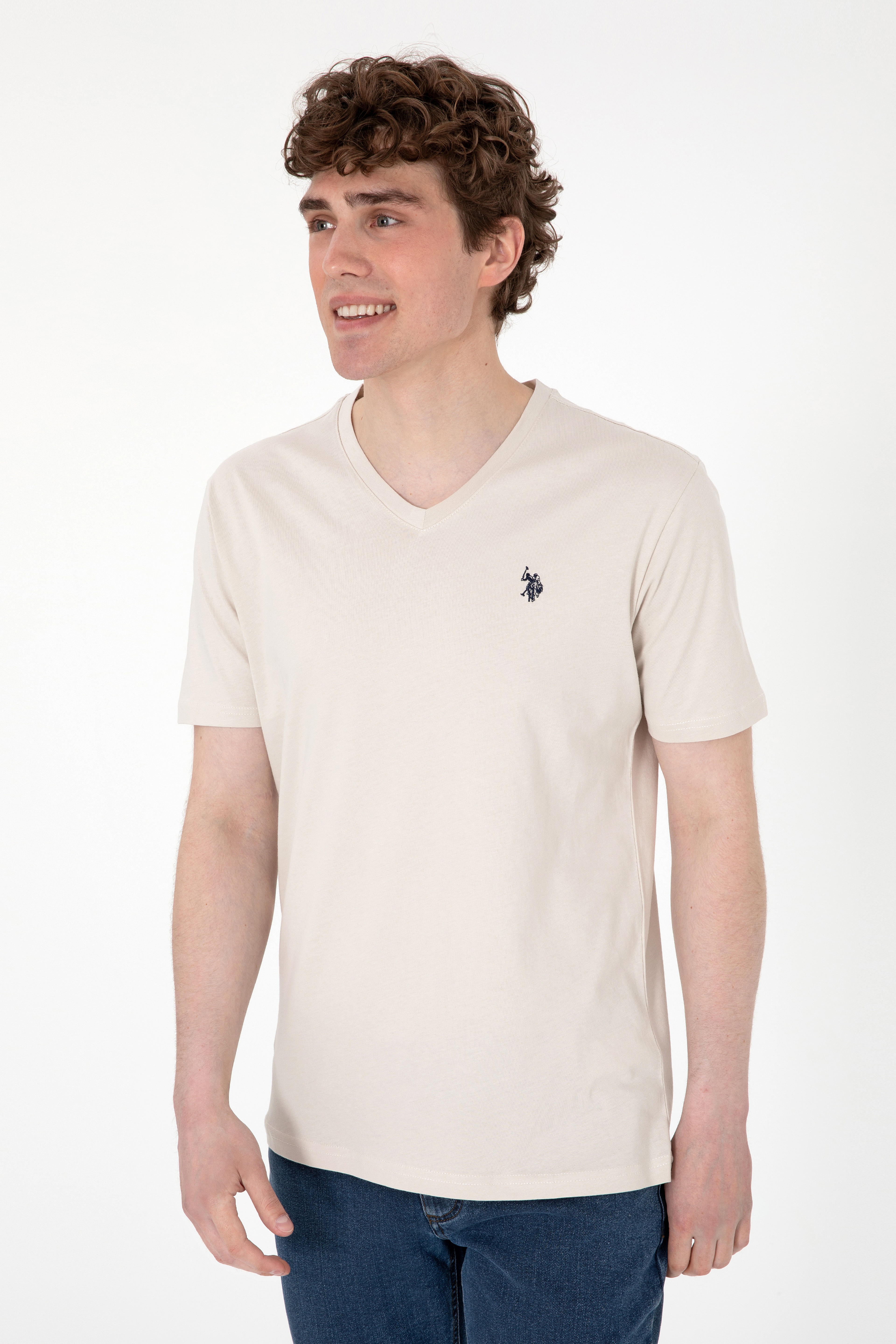 Erkek Regular Fit V Yaka Taş Basic Tişört - Image 3