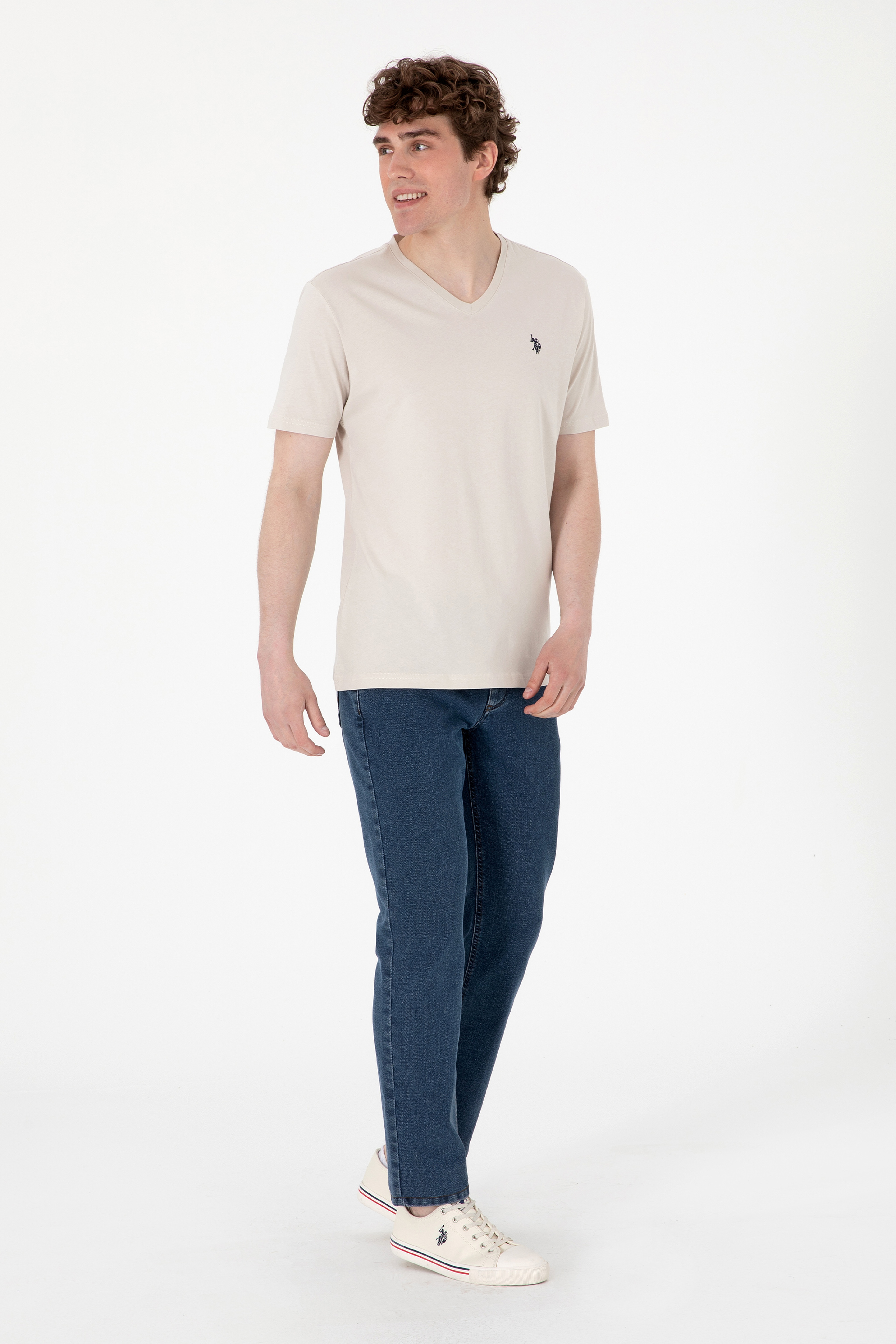 Erkek Regular Fit V Yaka Taş Basic Tişört
