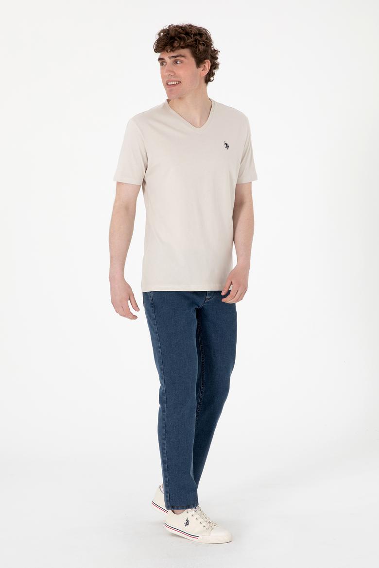 Erkek Regular Fit V Yaka Taş Basic Tişört - 50298043081