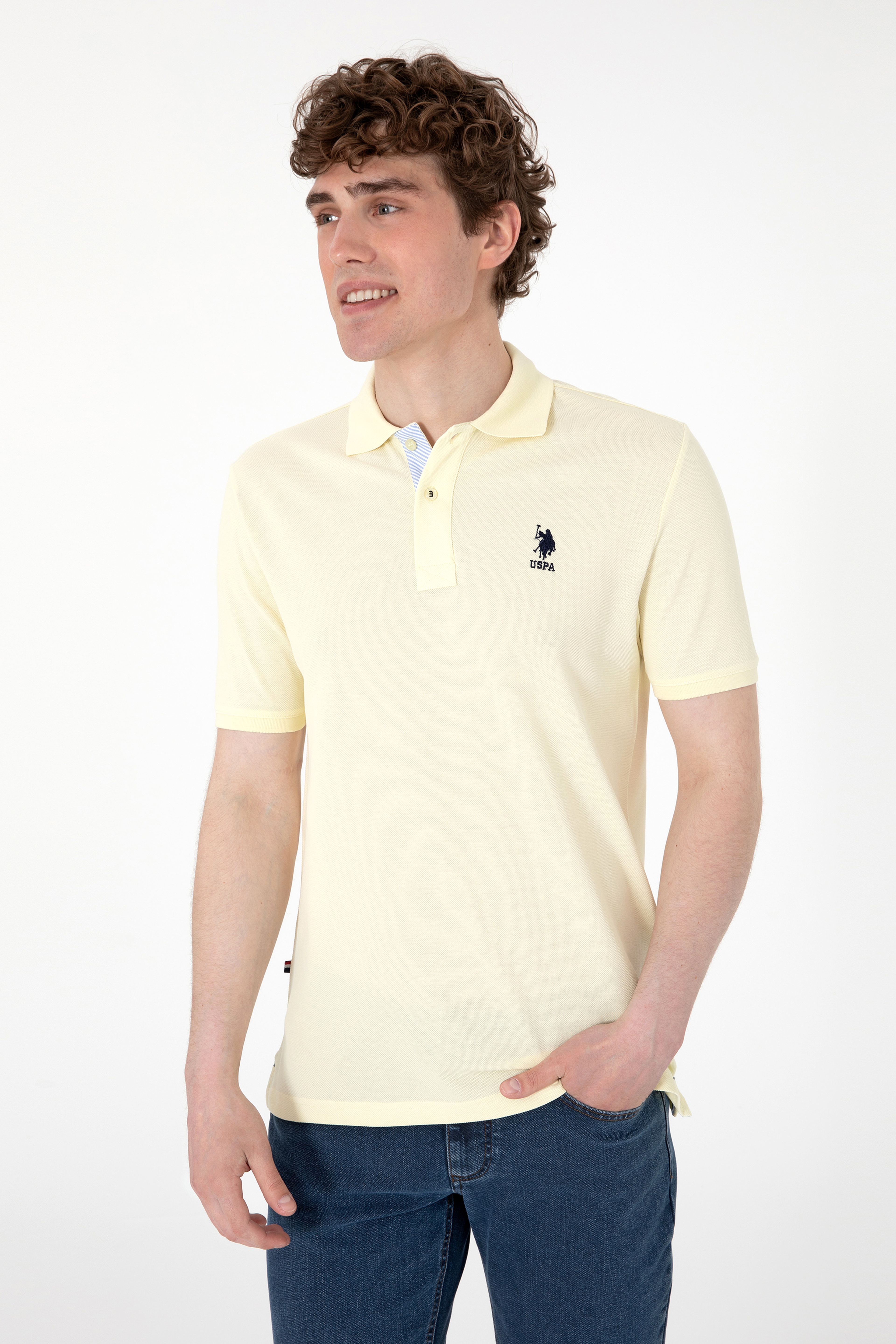 Erkek Regular Fit Polo Yaka Limon Basic Tişört - Image 3